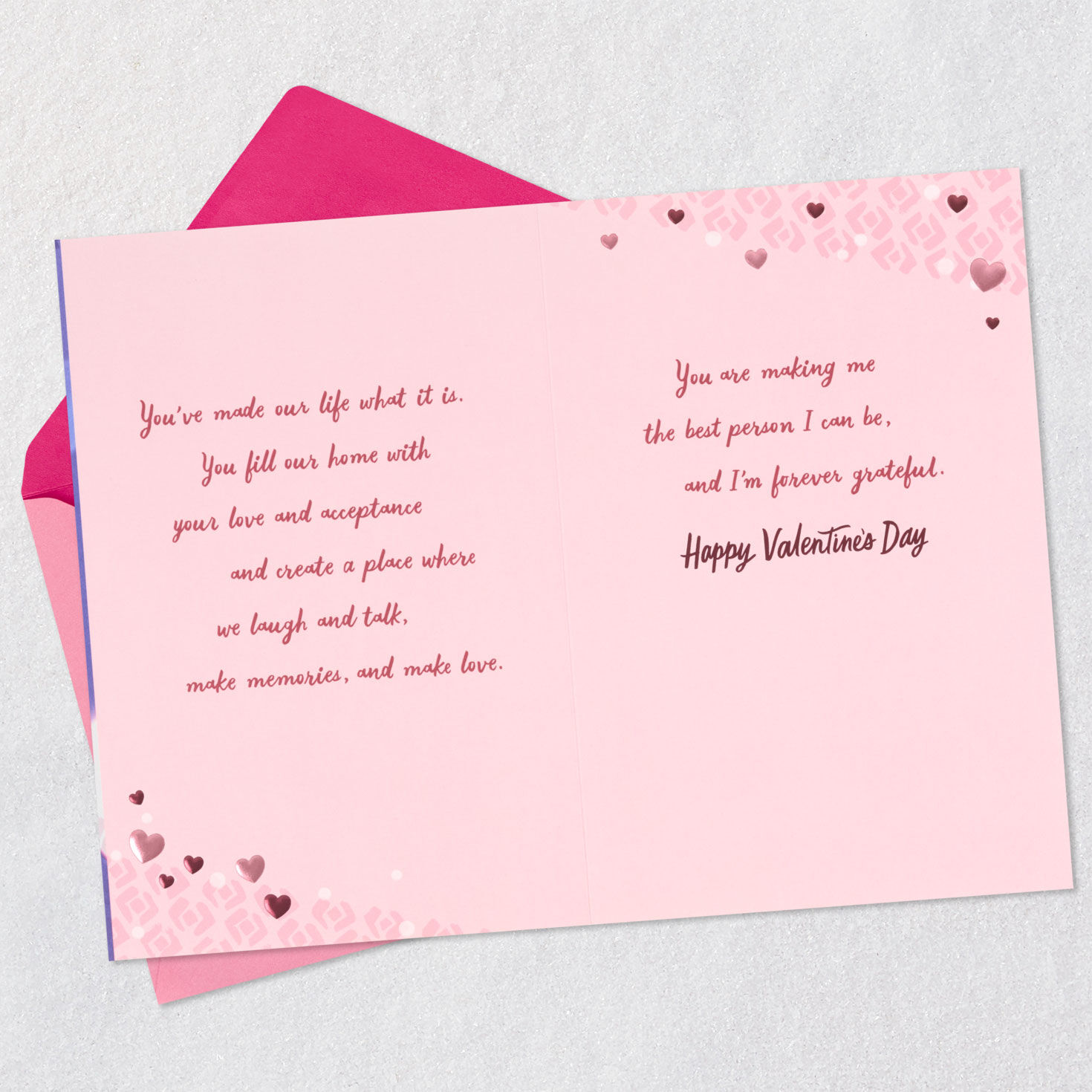 Pink and Blue Hearts Wife Valentine's Day Card Open card with envelope image number 4