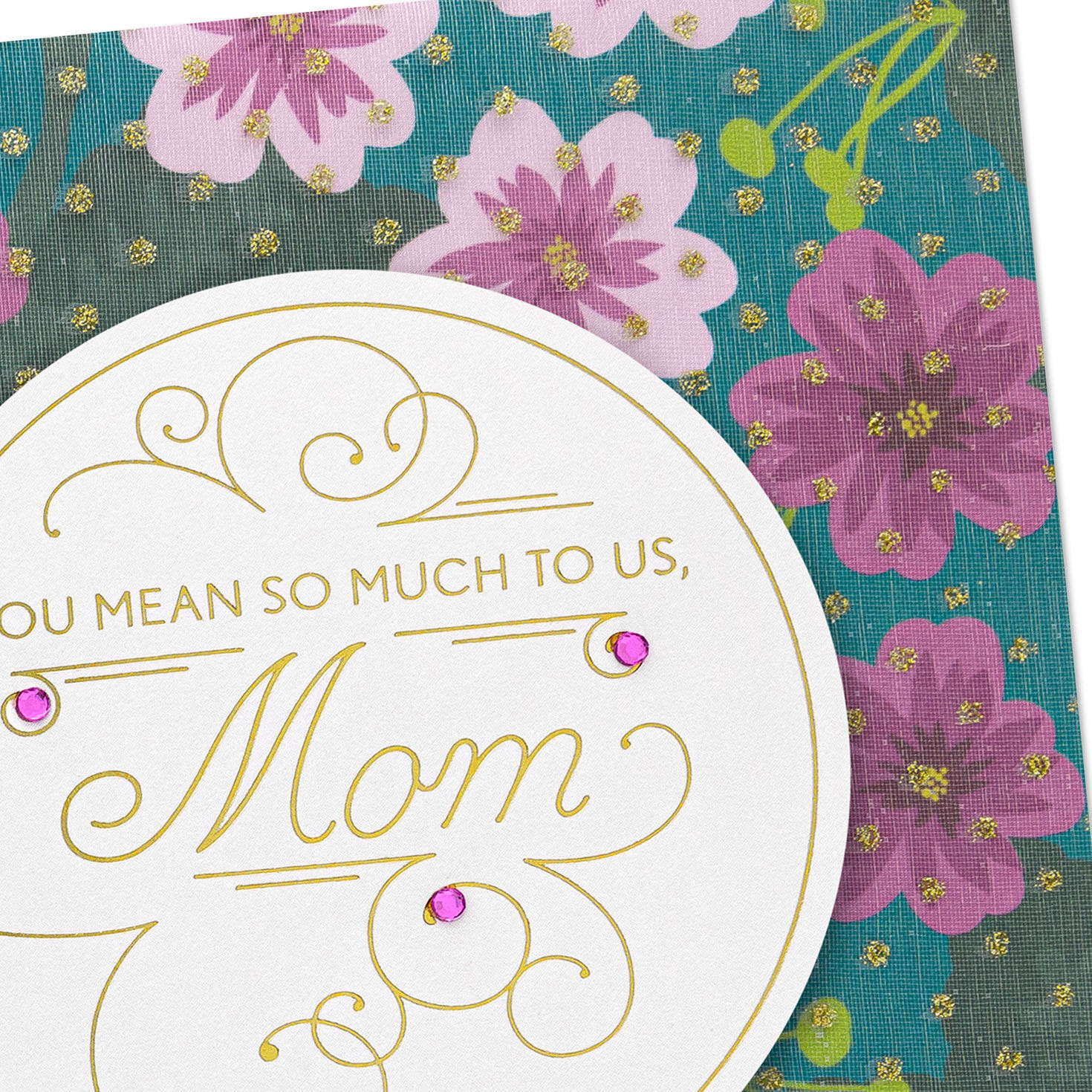 Pink Flowers on Teal Birthday Card for Mother-In-Law Card Front Detail image number 5