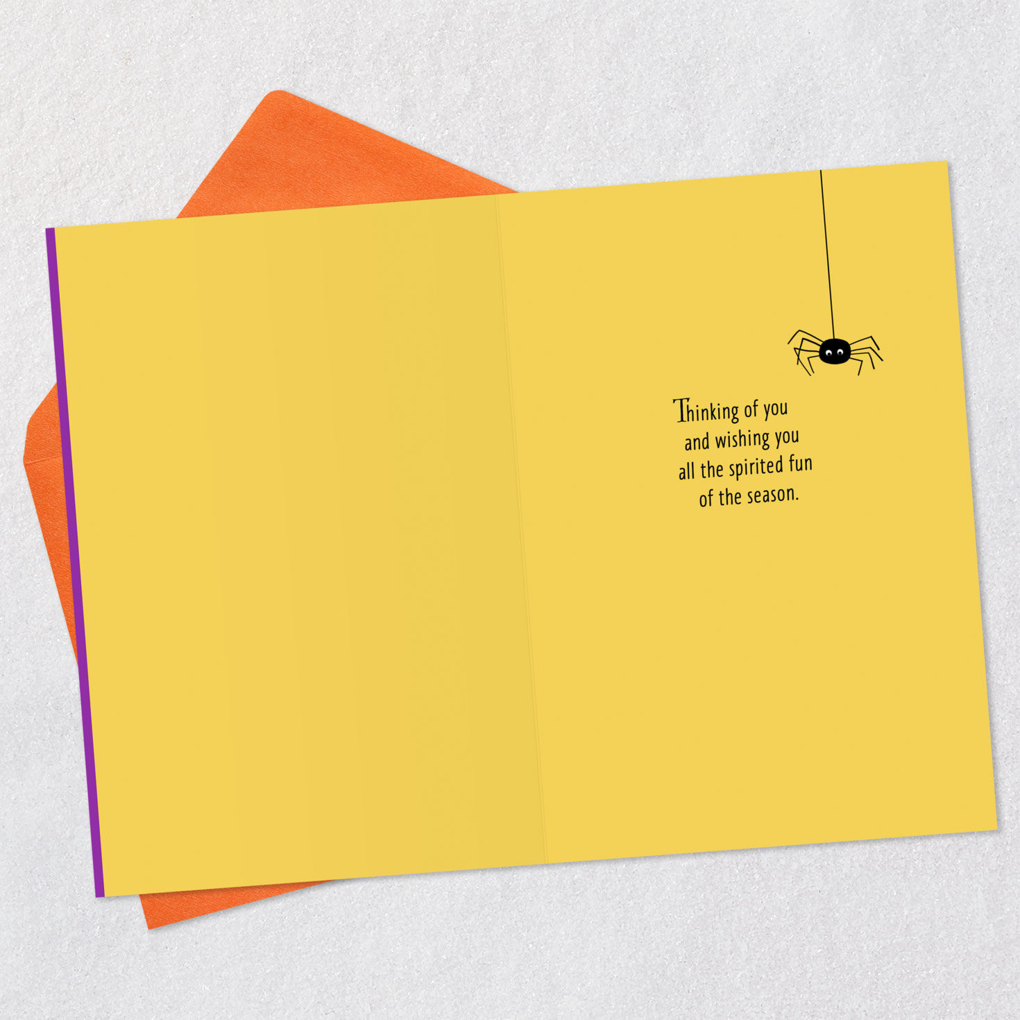 Spider on Pumpkin Happy Halloween Card Open card with envelope image number 3