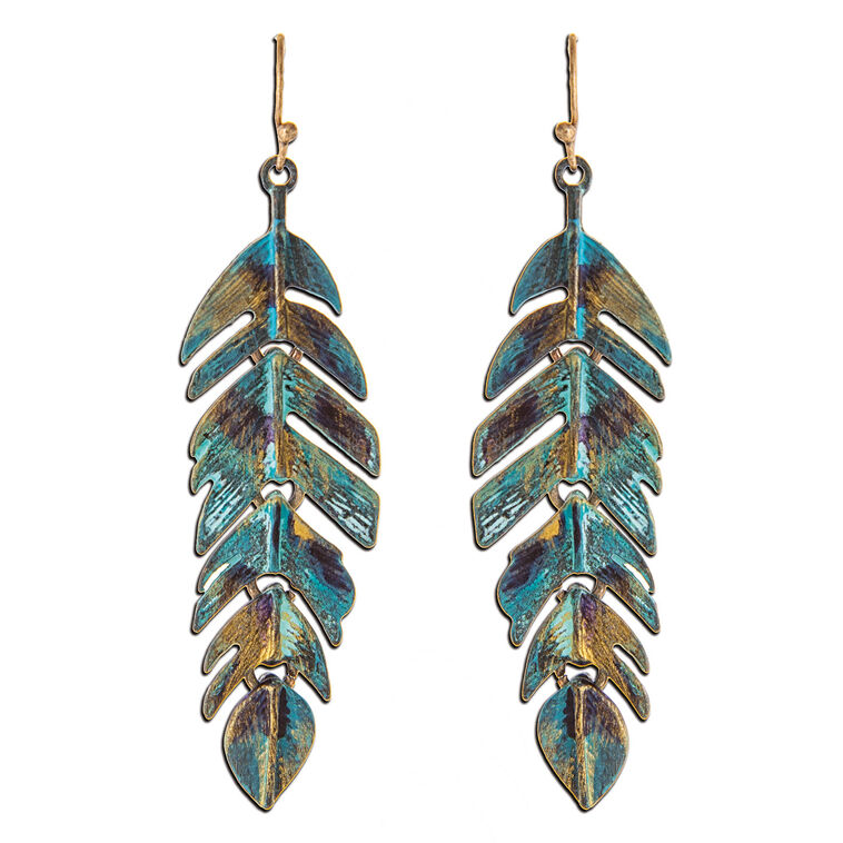 Rain Jewelry Patina Feather Metal Earrings