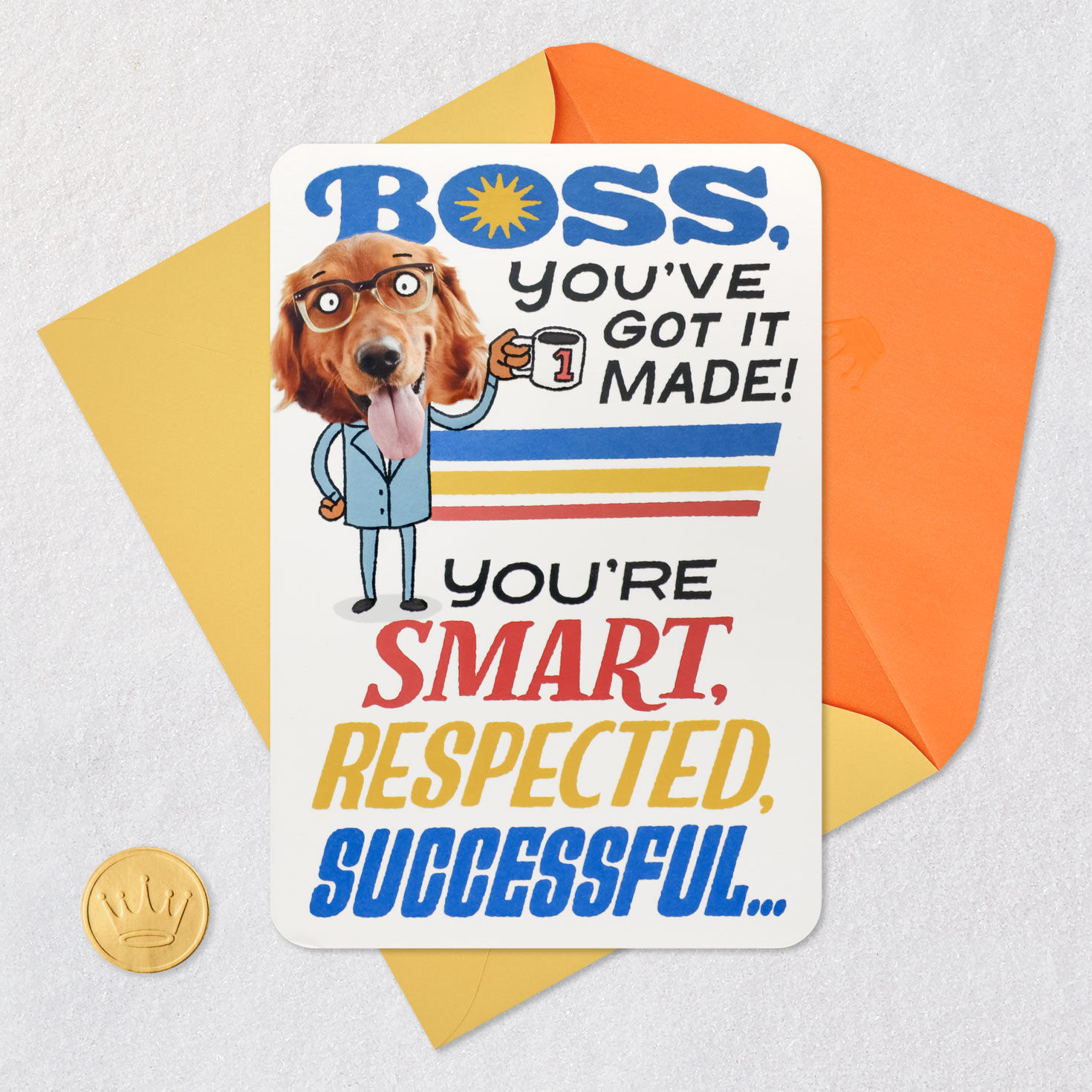 Funny Dog Faces Boss's Day Pop-Up Card Card Front with Envelope and Gold Seal image number 5