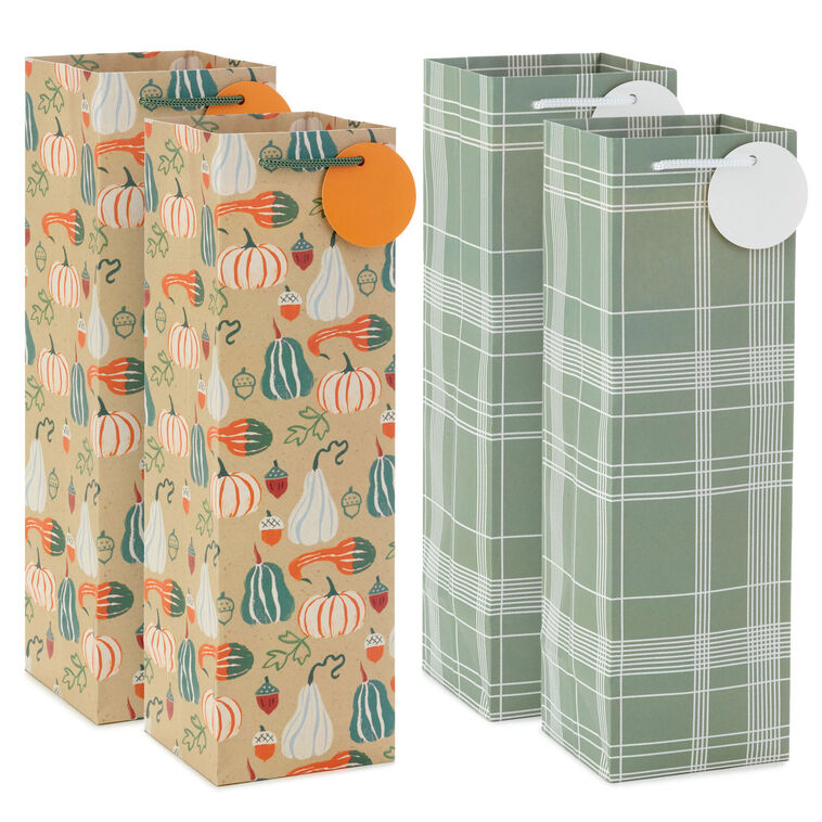 13" Festive Fall 4-Pack Wine Gift Bags Assortment