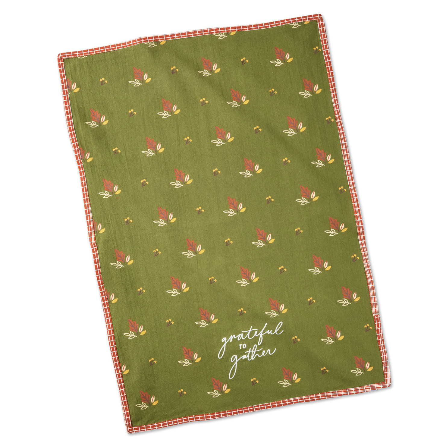 Green With Leaves Autumn Tea Towel front flat image number 2