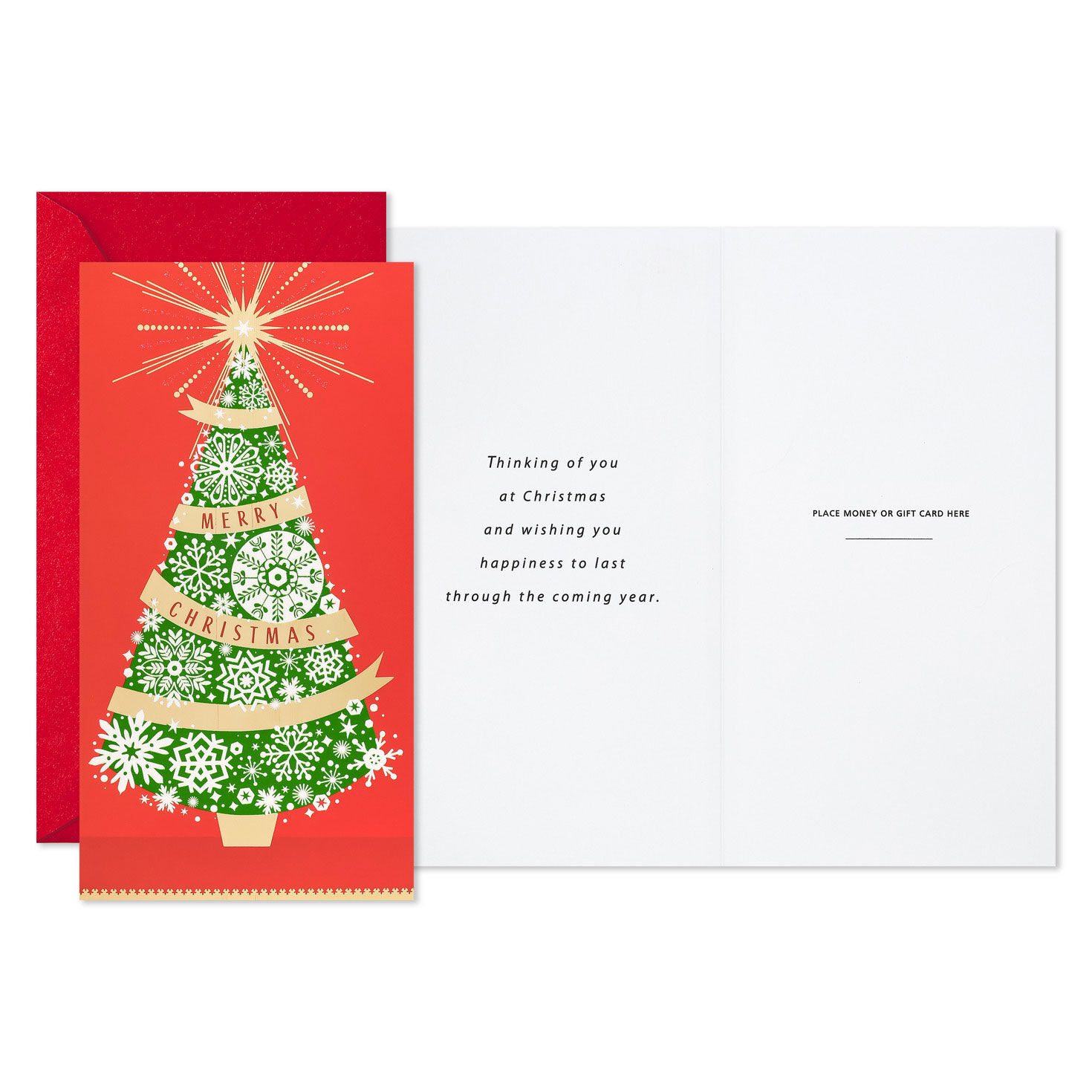 Snowflakes and Tree Money Holder Christmas Card Pack Card Front with Sentiment image number 2