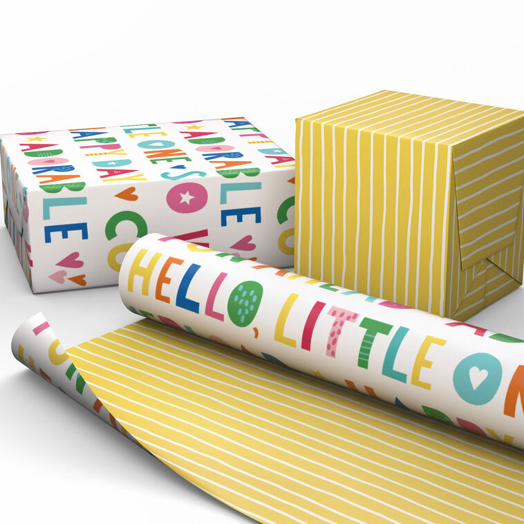 Cuteness Overload/Yellow Stripes Reversible Wrapping Paper, 20 sq. ft ...