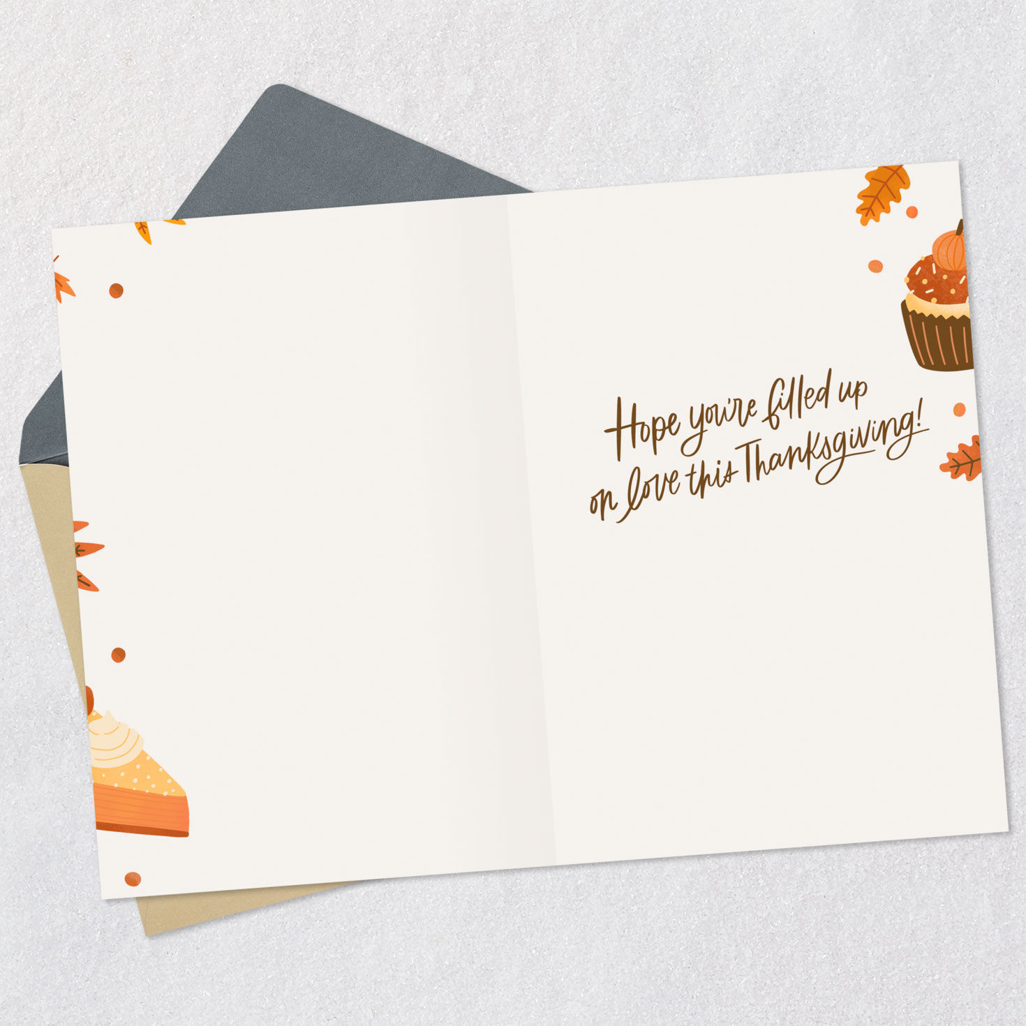 Orange Coffee Mugs and Leaves Grandson and Wife Thanksgiving Card Open card with envelope image number 3