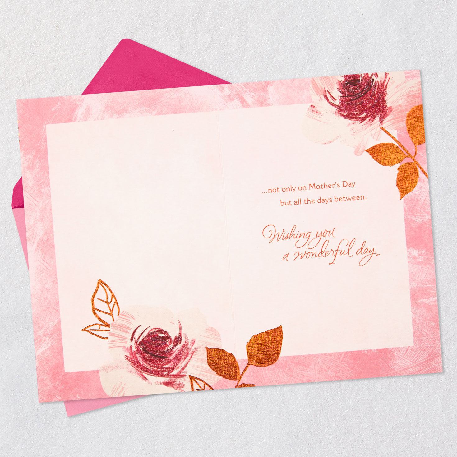 Brushstroke Roses on Pink Mother's Day Card From Us Open card with envelope image number 3