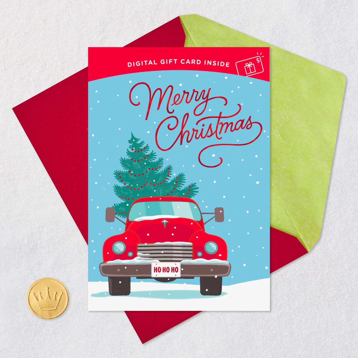 Vintage Red Truck Gift Card Greeting Christmas Card Card with envelope and Seal image number 8