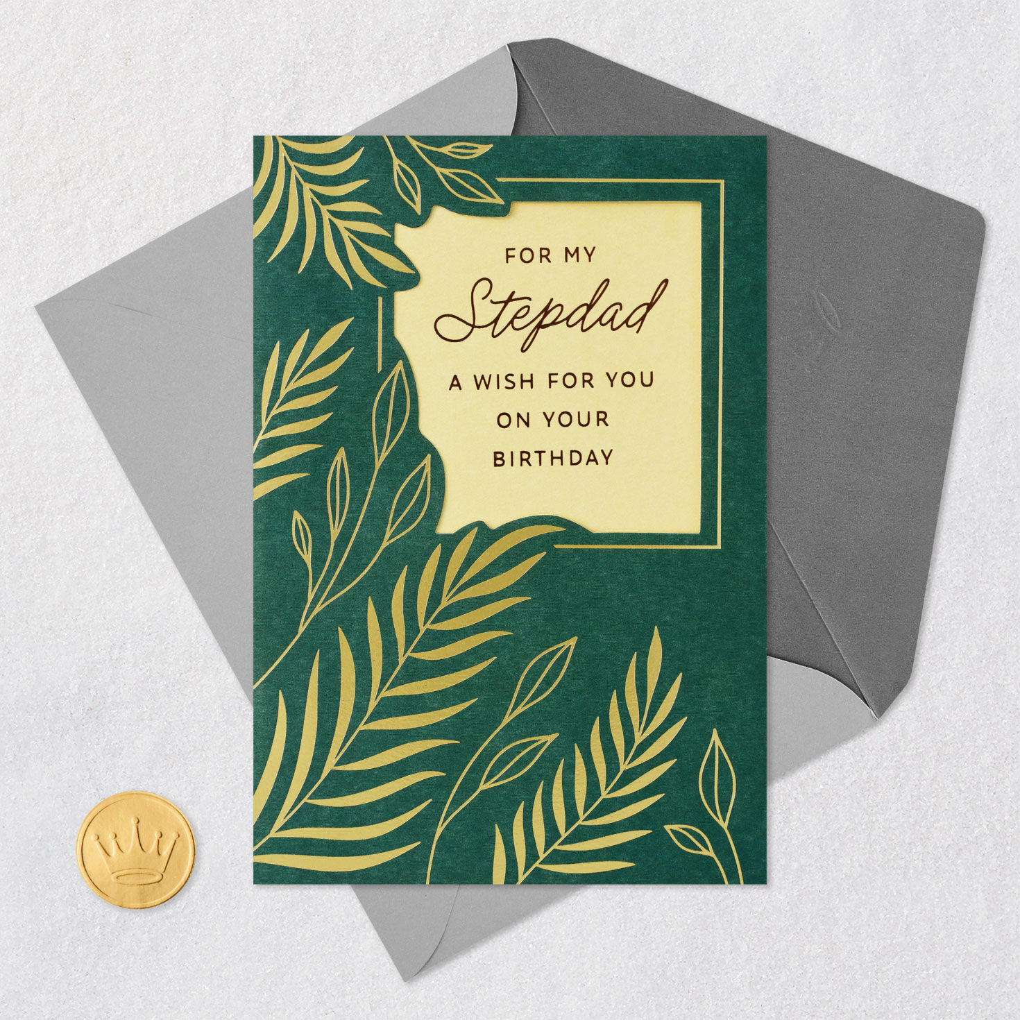 Gold Botanical on Green Birthday Card for Stepdad Card Front with Envelope and Gold Seal image number 5