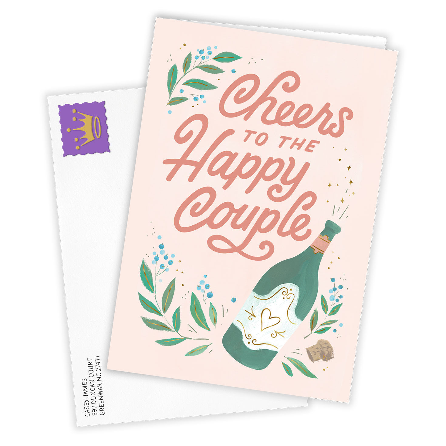 Cheers Champagne Bottle Personalized Wedding Card Card Front with Envelope image number 2