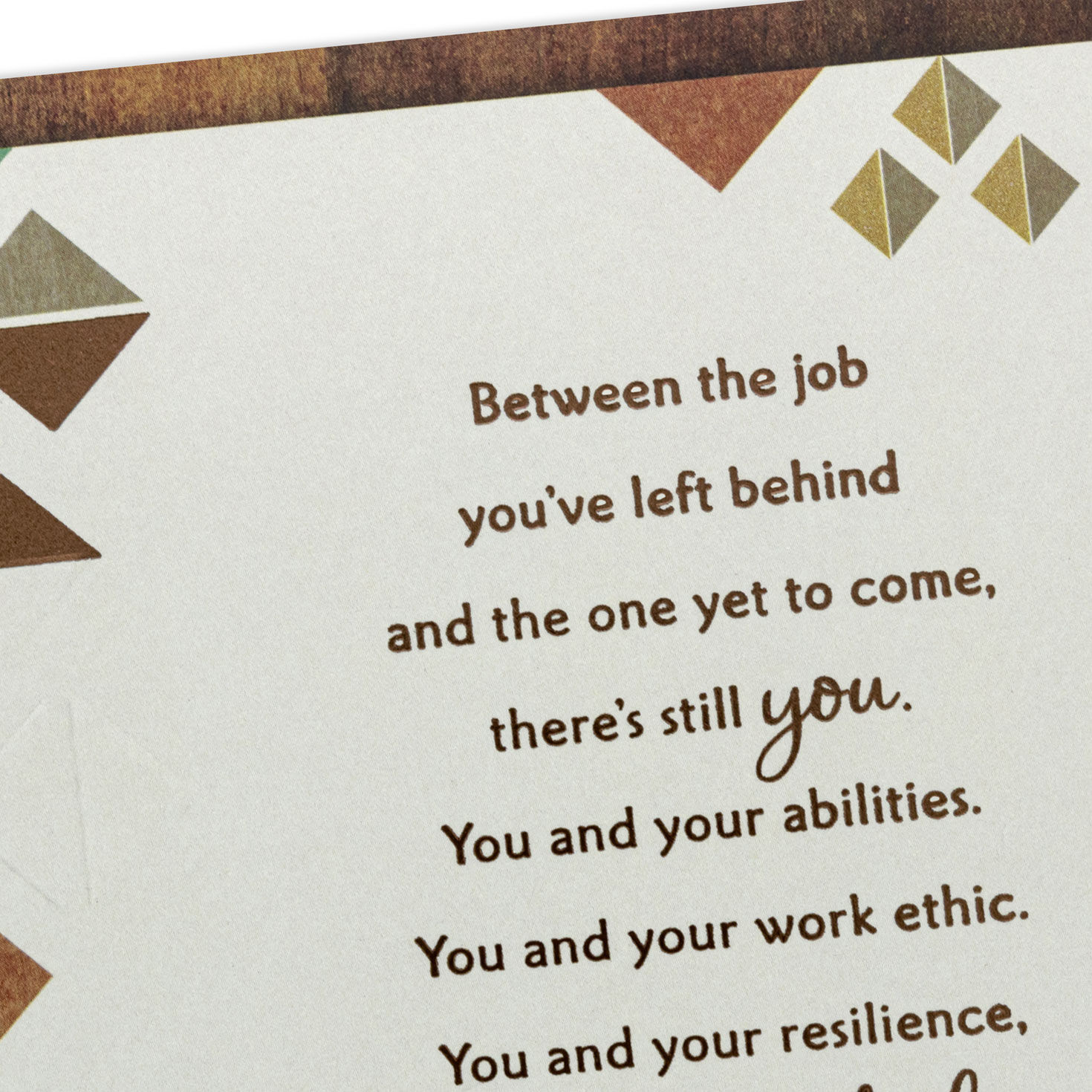 Teal, Yellow and Coral Triangles Job Loss Card Card Front Detail image number 5