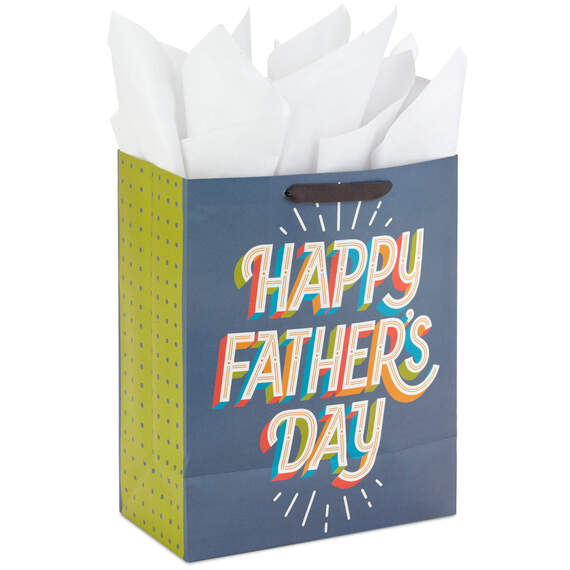13" Happy Father's Day on Gray Large Gift Bag With Tissue Paper, , large image number 6
