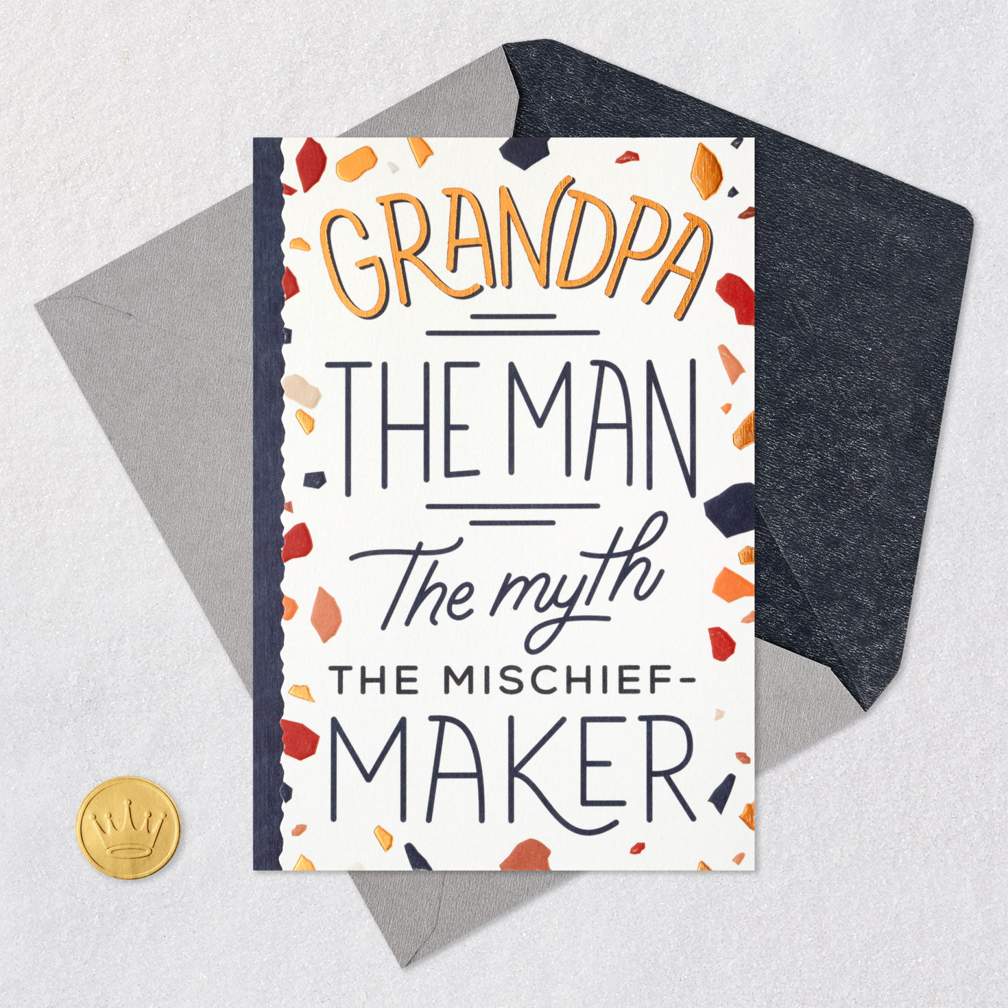 Orange Mosaic Birthday Card for Grandpa Card Front with Envelope and Gold Seal image number 5