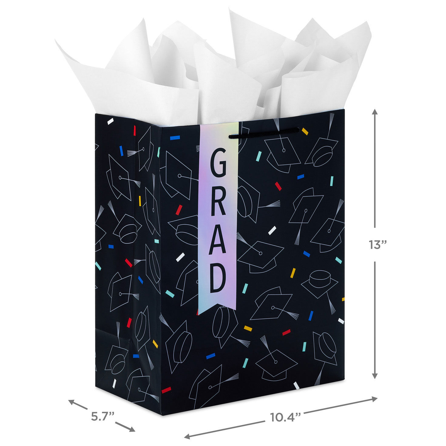 13" Grad Hats on Black Large Gift Bag With Graduation Card and Tissue Paper for only USD 9.99 | Hallmark