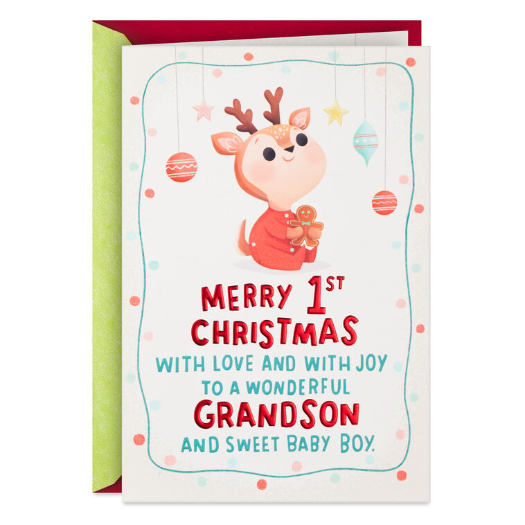 Love and Joy Pop-Up Baby's First Christmas Card for Grandson