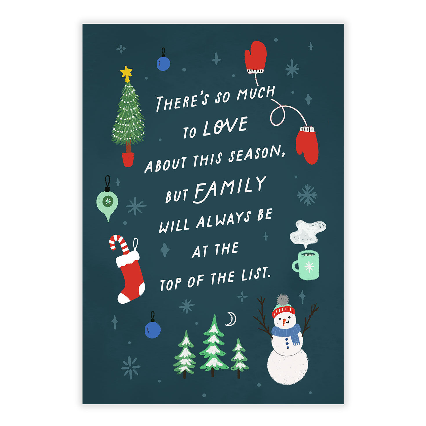 Holiday Symbols on Green Personalized Christmas Card front image number 2