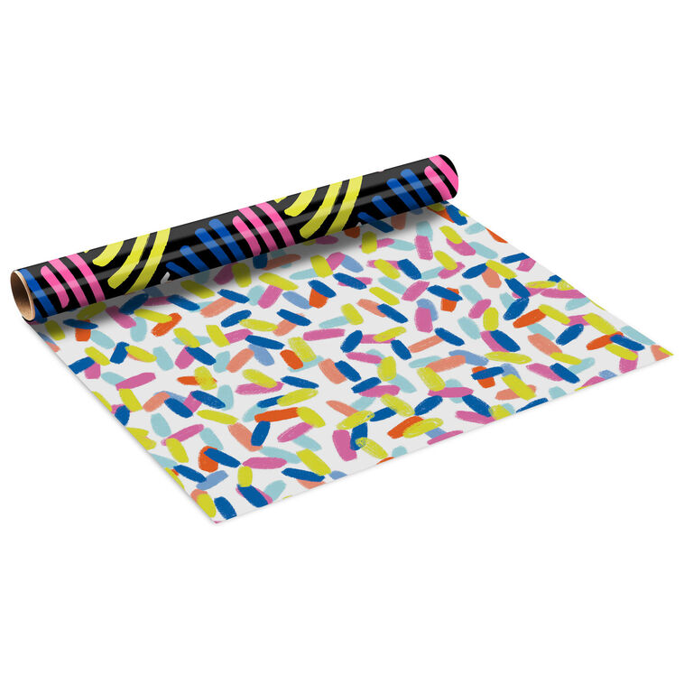 Geo Pattern on White and Wavy Blue Lines Reversible Paper Table Runner