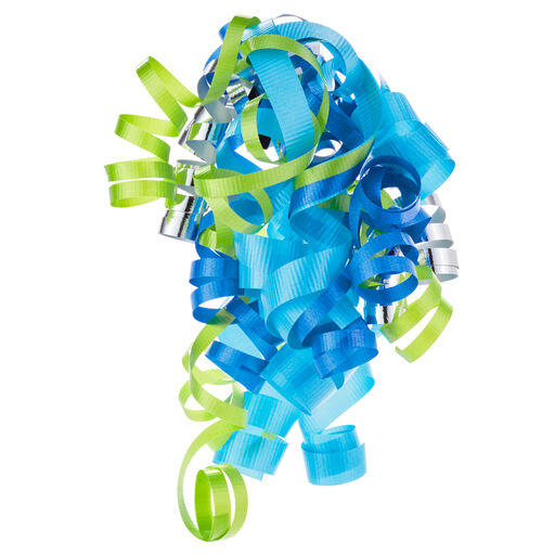 Blue/Green/Silver Curly Ribbon Gift Bow, 6.5", 