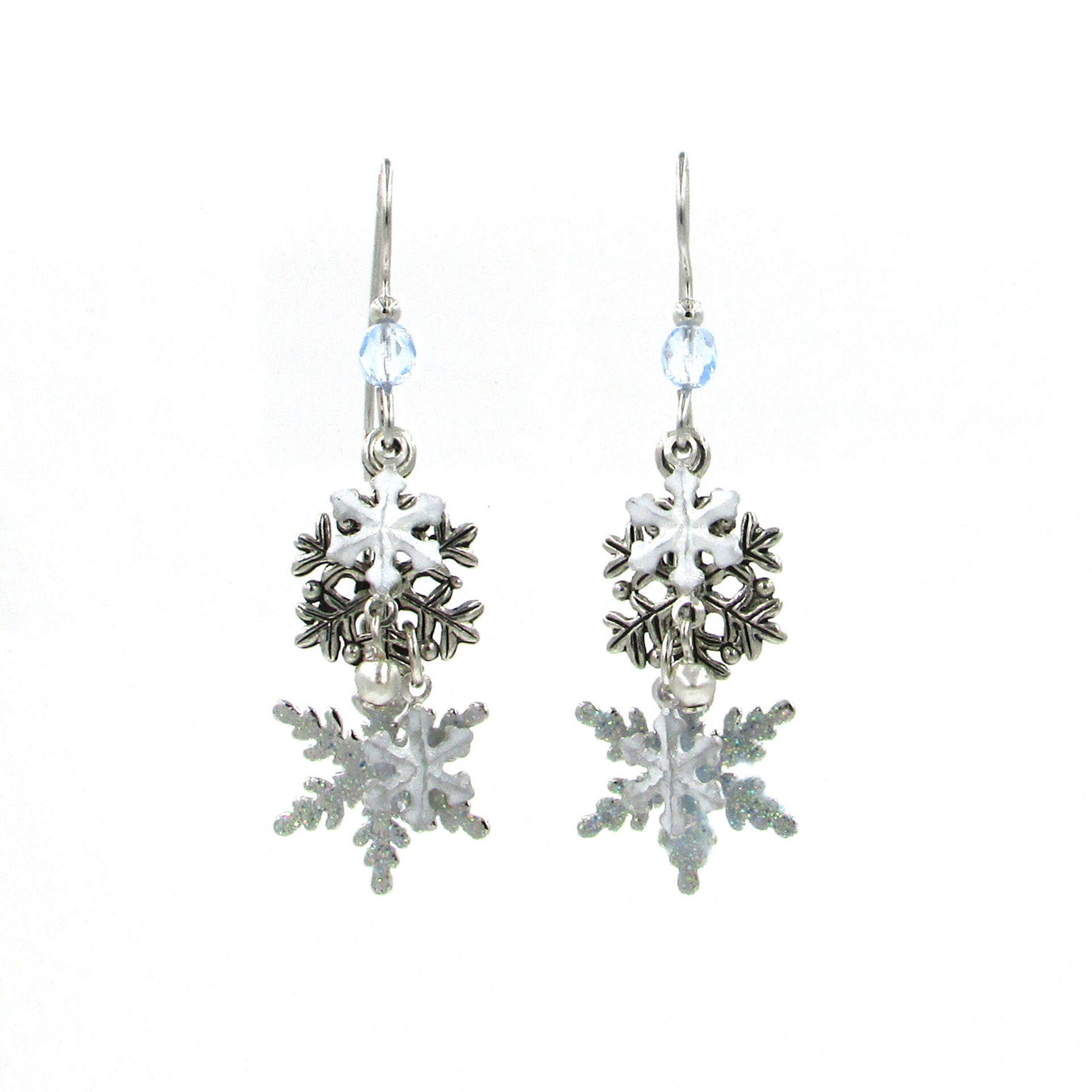 Silver Forest Cascading Snowflakes Layered Metal Drop Earrings