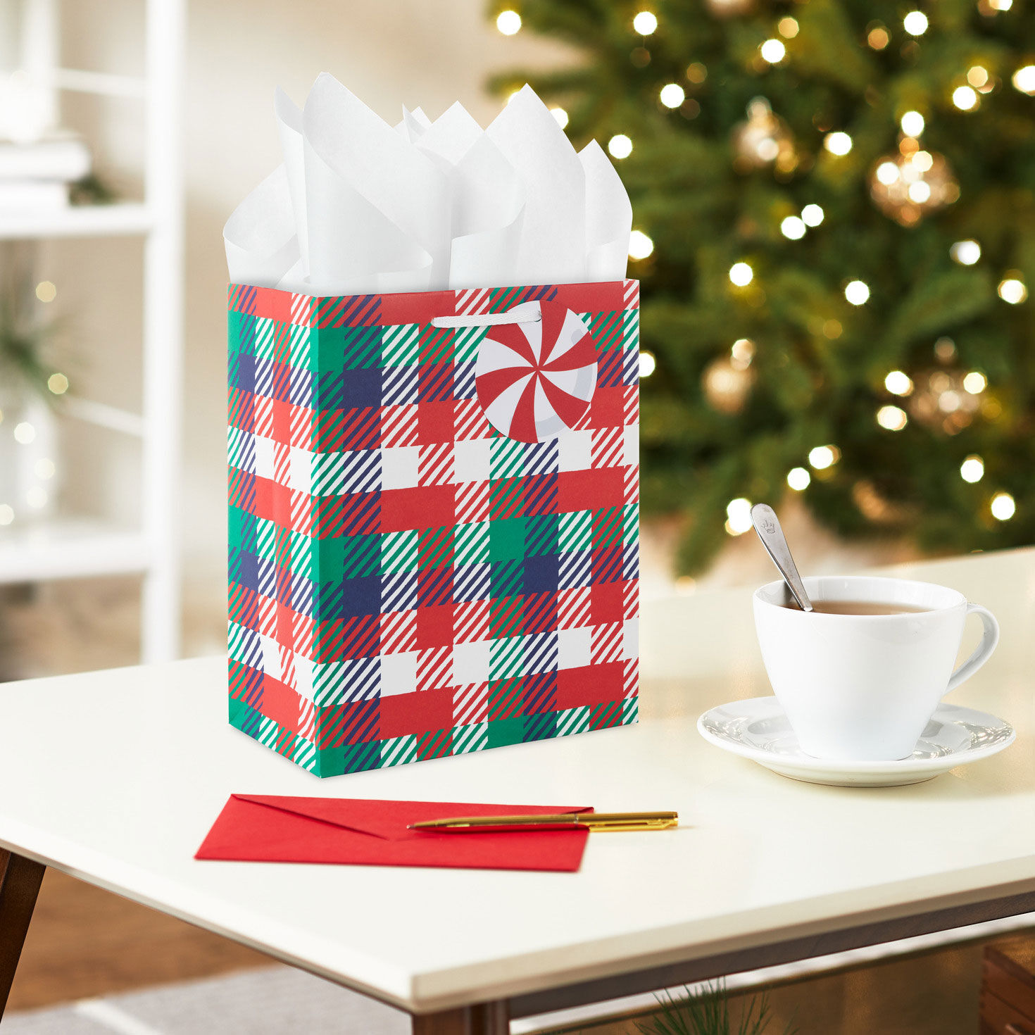 9.6 Bold Woven Plaid Medium Holiday Gift Bag Gift Bags Hallmark