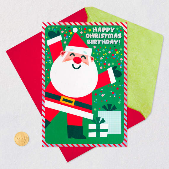 Santa and Confetti Christmas Birthday Card, , large image number 5