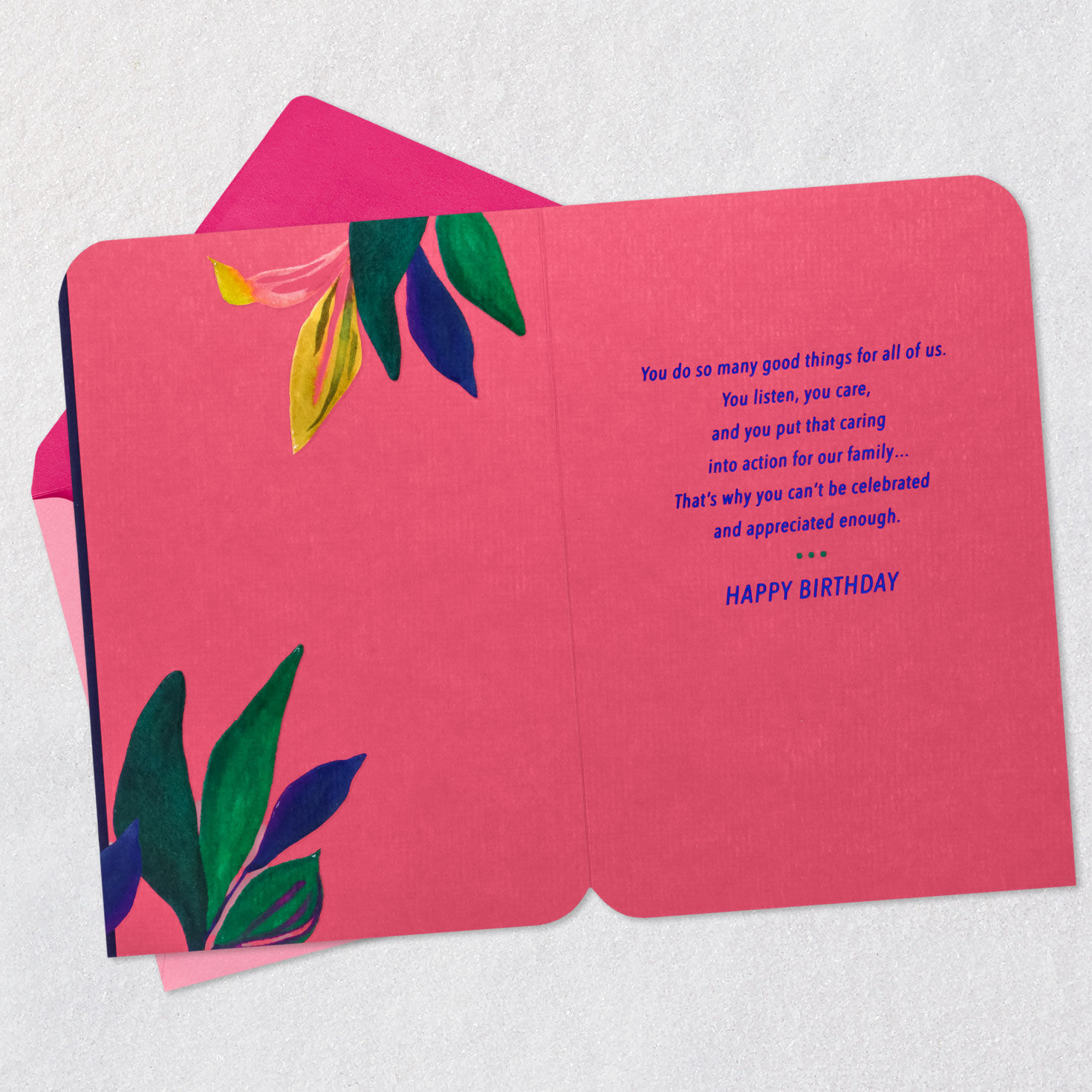 Colorful Leaves Birthday Card for Family Member Open card with envelope image number 3
