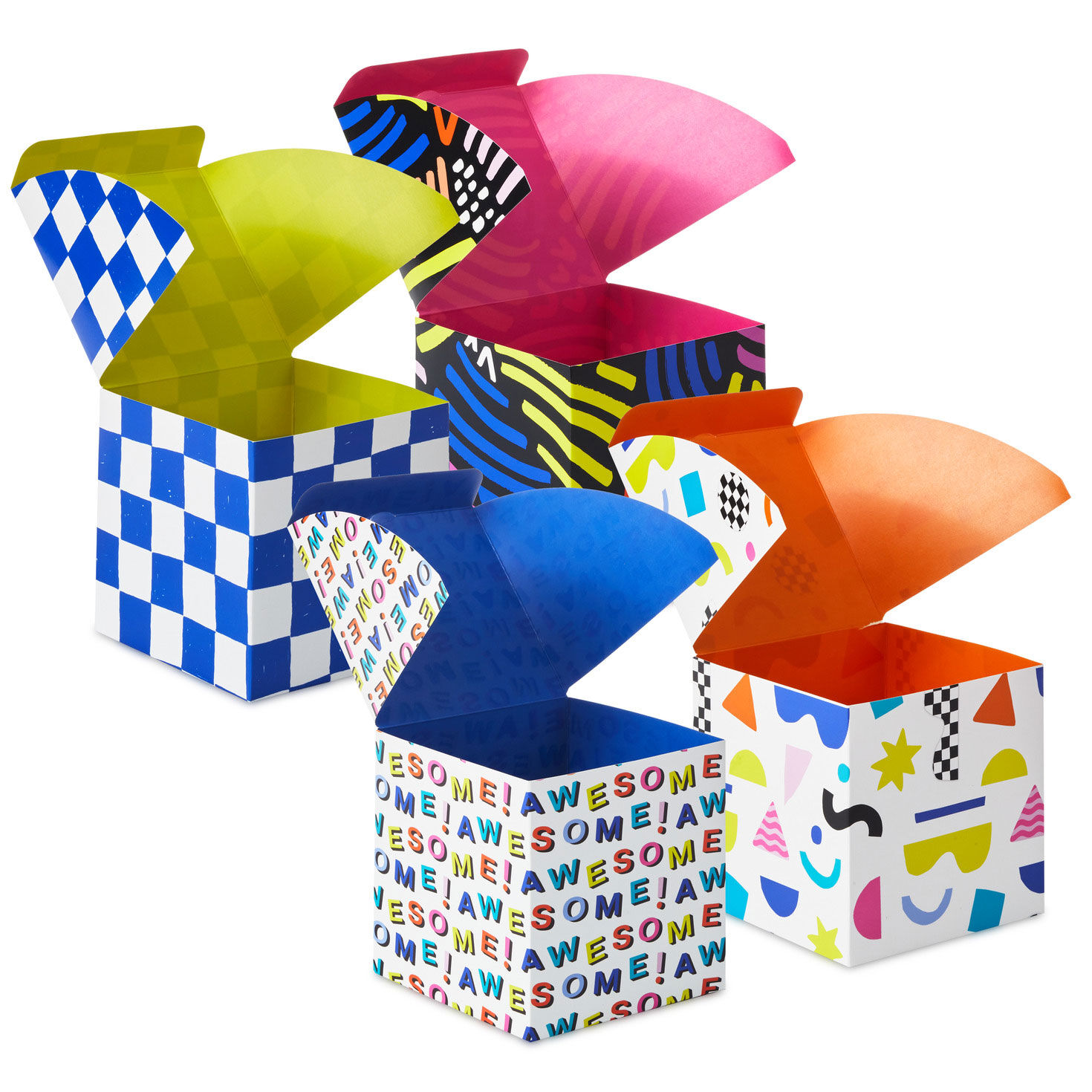 4" Modern Neon Patterns Assorted Treat Boxes With Lids, Pack of 4, , large image number 3