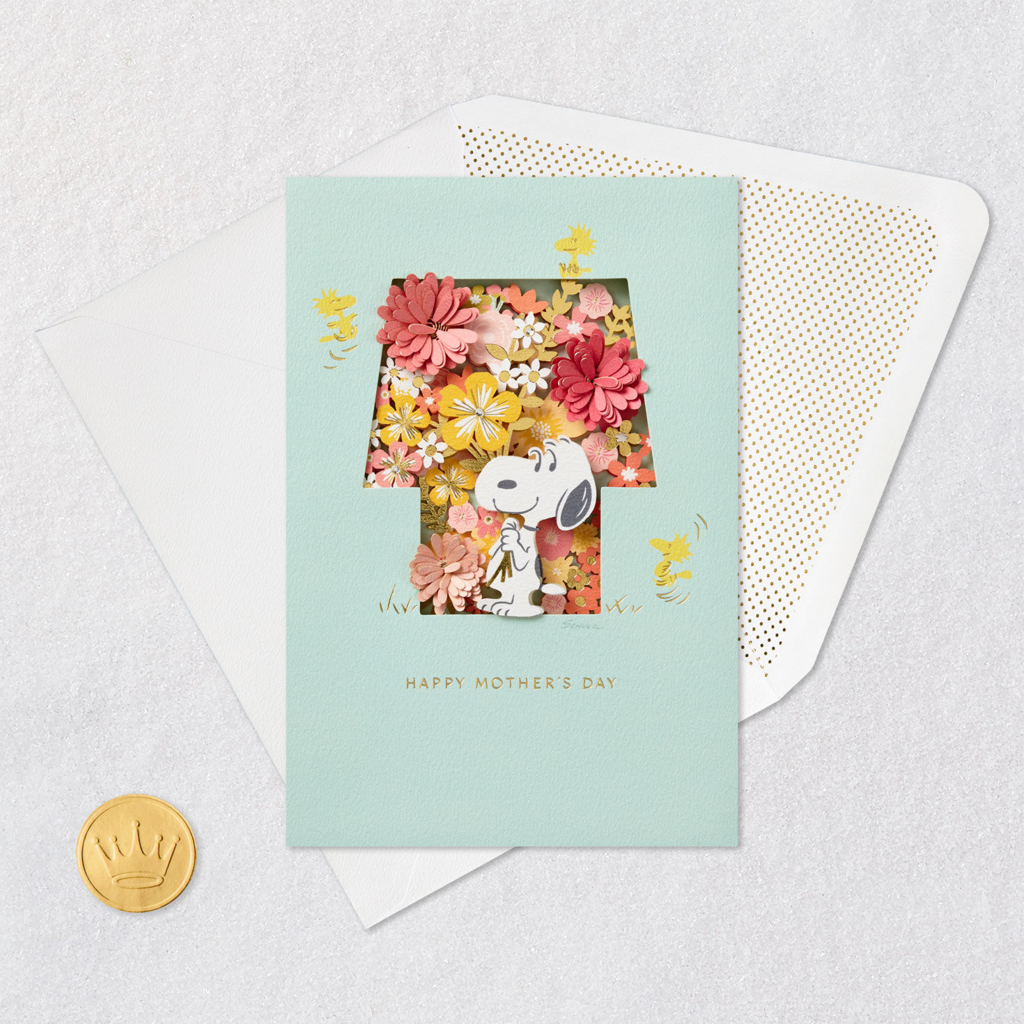 Peanuts Floral Doghouse Snoopy Mother's Day Card Card Front with Envelope and Gold Seal image number 5