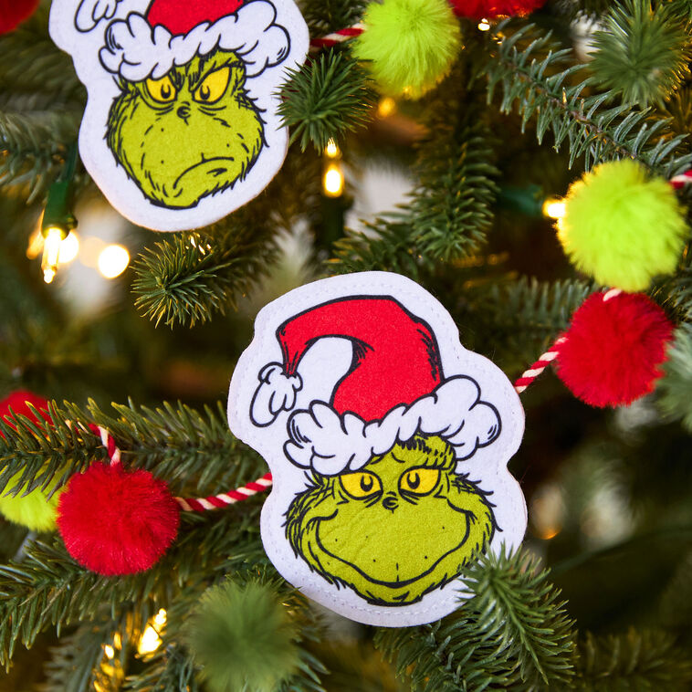 Grinch Felt Christmas Garland hangin on tree detail image number 2