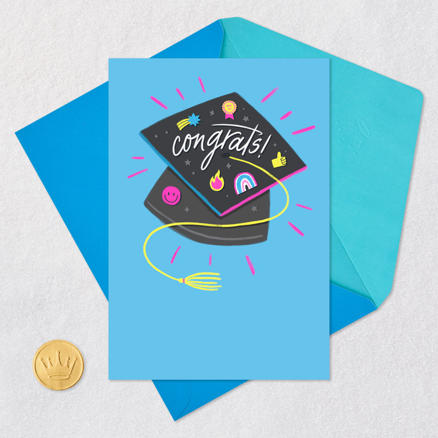 Decorated Grad Cap Graduation Card Card Front with Envelope and Gold Seal image number 5
