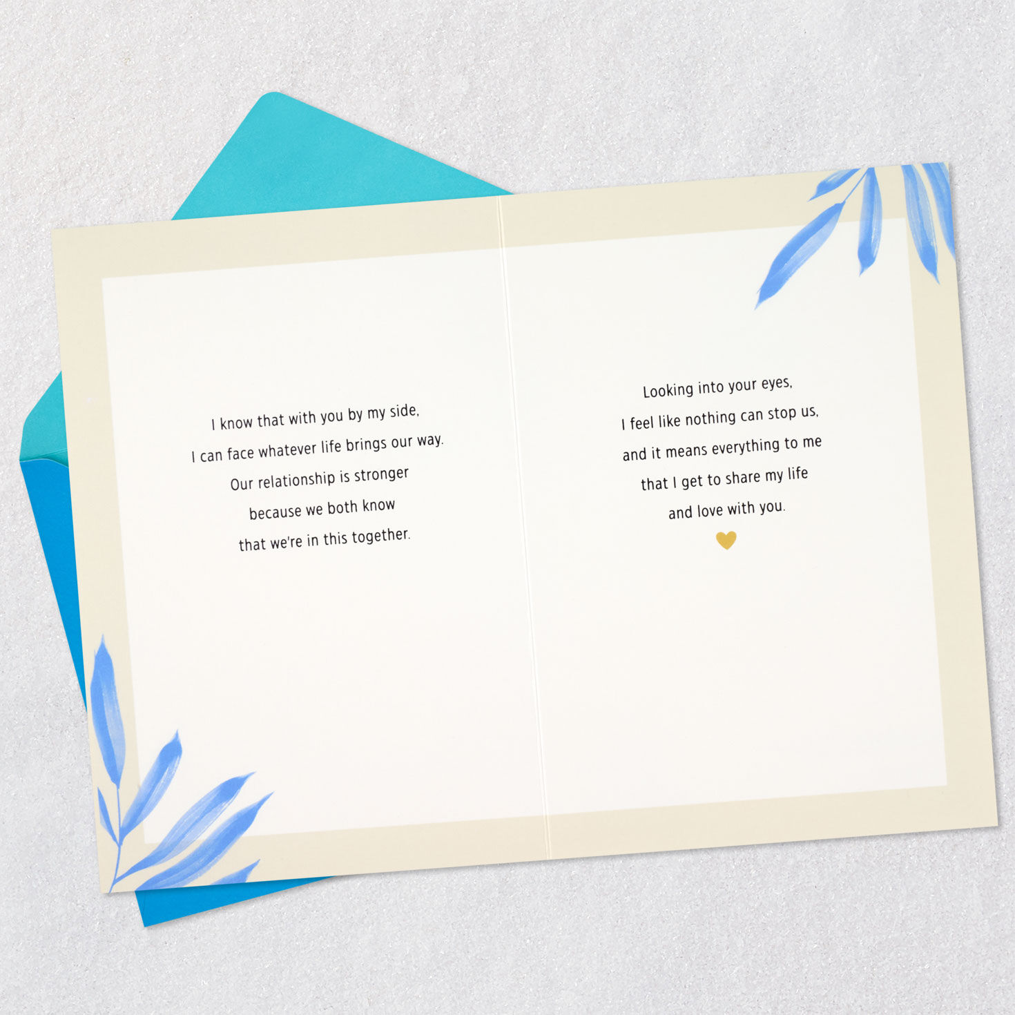 Blue Painted Leaves Husband Birthday Card Open card with envelope image number 4