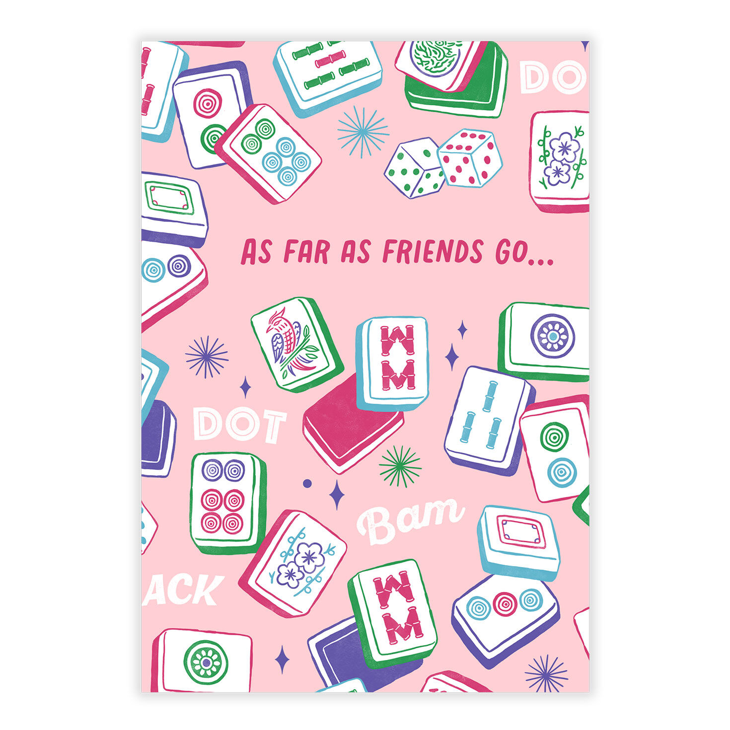 Pink Mahjong Tiles Personalized Friend Card front image number 2