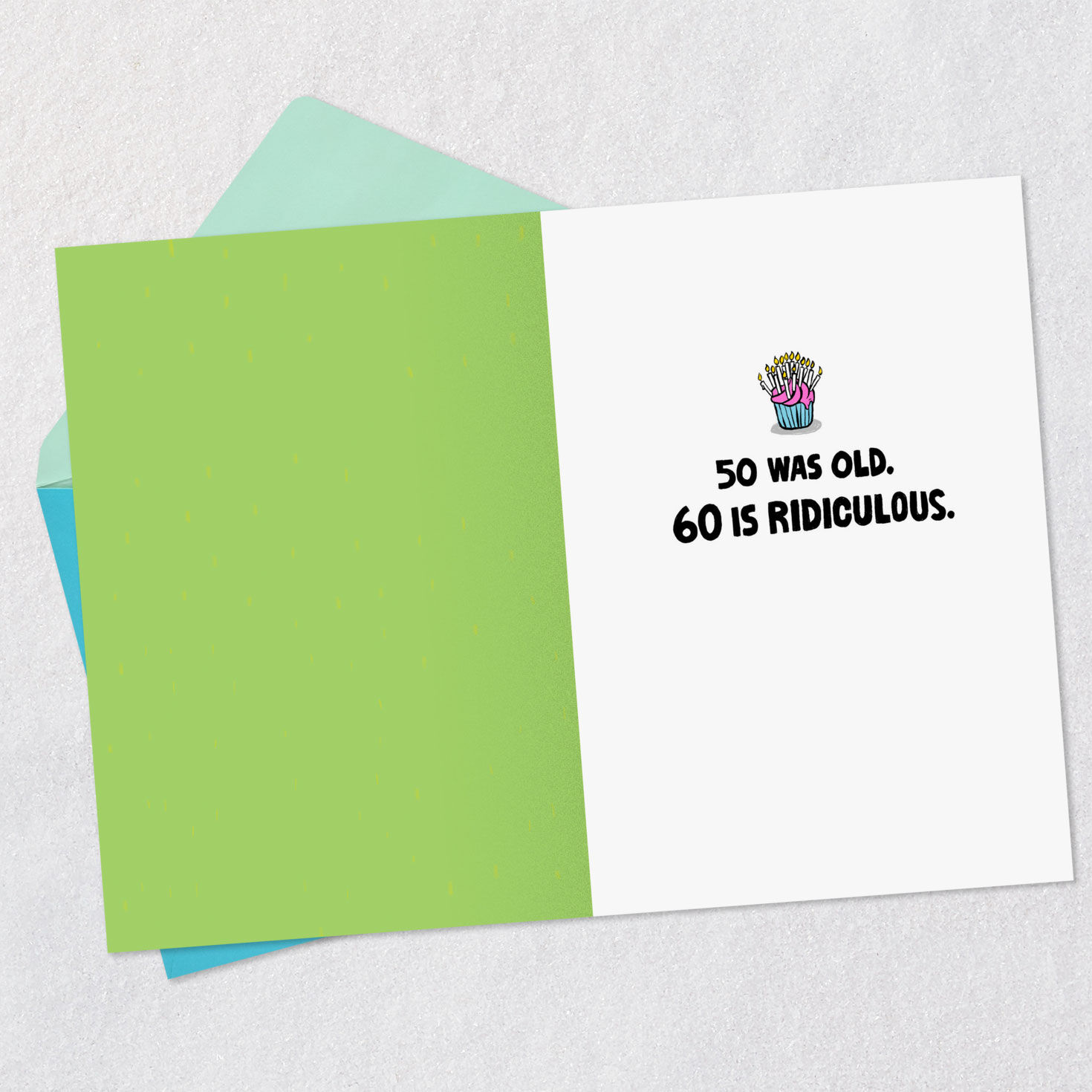 Dog and Cupcake Funny 60th Birthday Card Open card with envelope image number 3