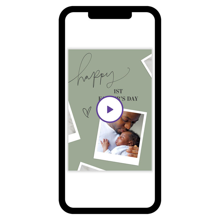 Green Polaroid Frame Personalized Father's Day Card phone with card front image number 1
