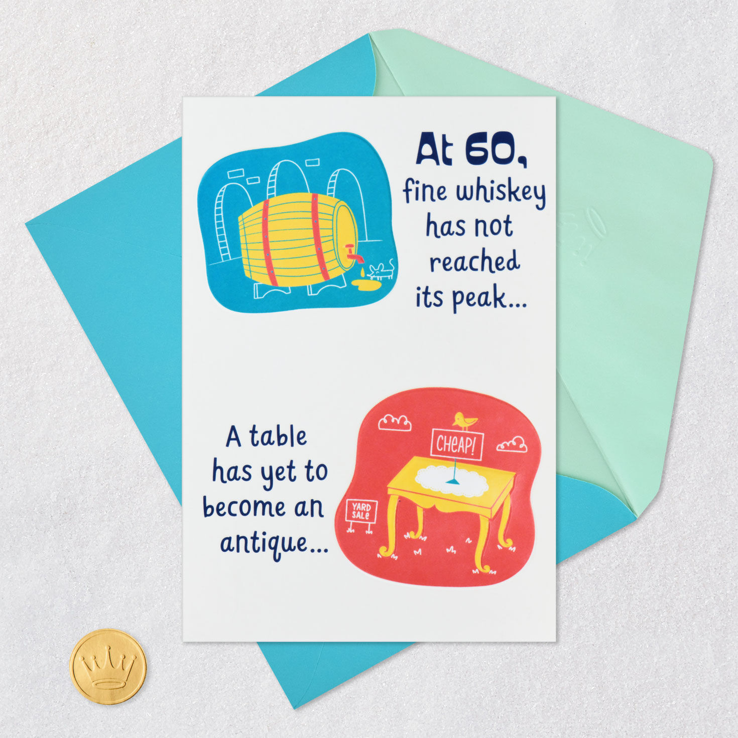 Saguaro Cactus and Tortoise 60th Birthday Card Card Front with Envelope and Gold Seal image number 7