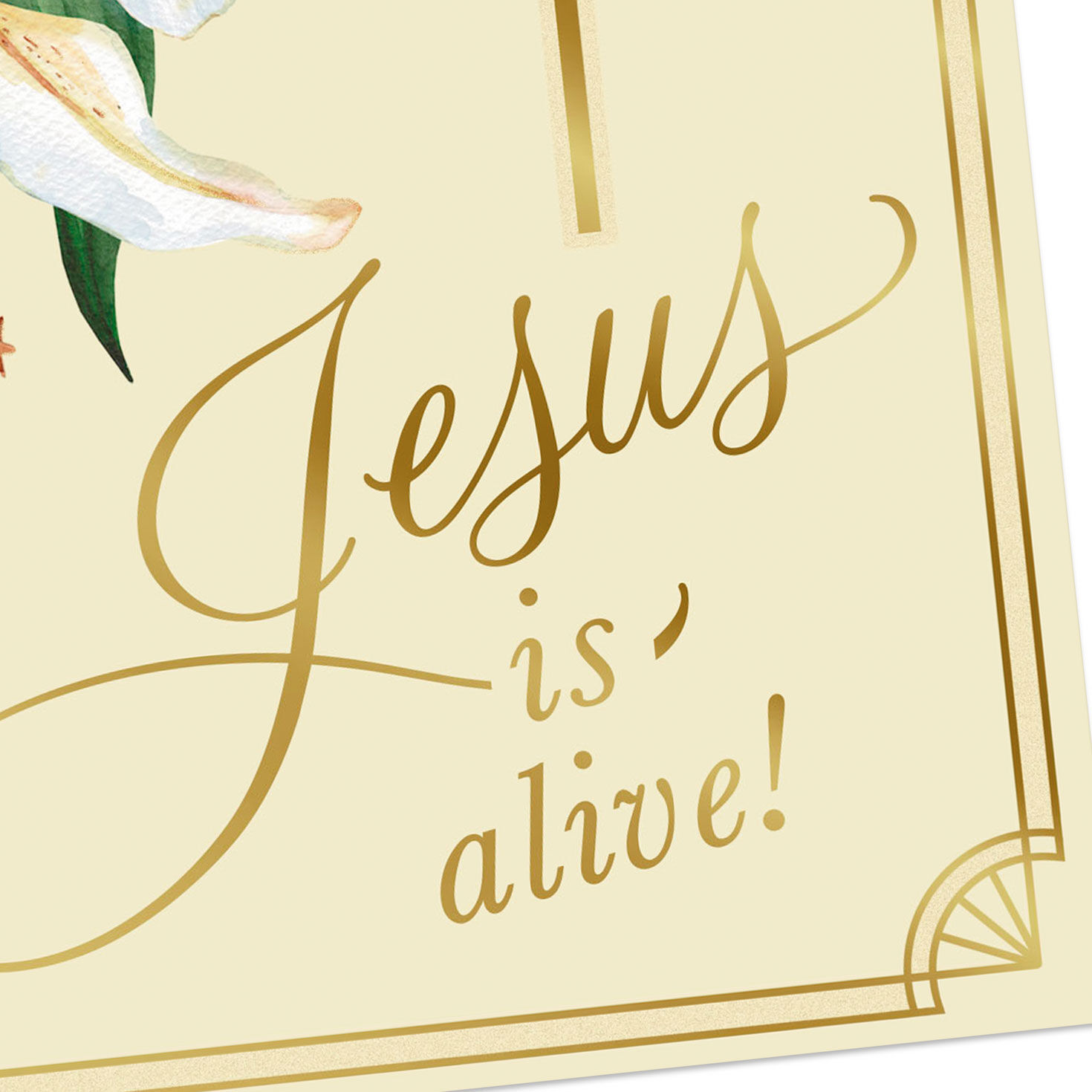 White Lilies on Yellow Religious Easter Card Card Front Detail image number 6