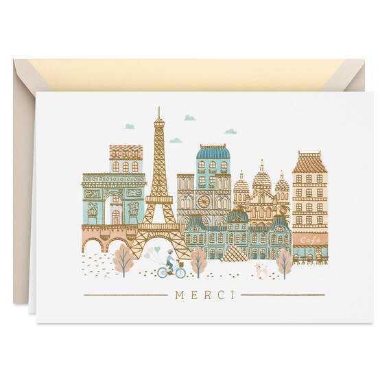 Paris Cityscape Bilingual Thank-You Card, , large image number 1