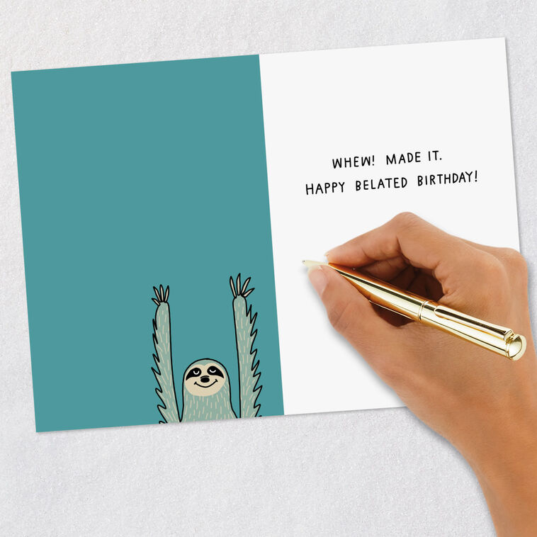 Gray Sloth Funny Belated Birthday Card Signing card image number 6