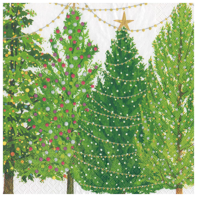 Caspari Christmas Trees With Lights Luncheon Napkins, Set of 20