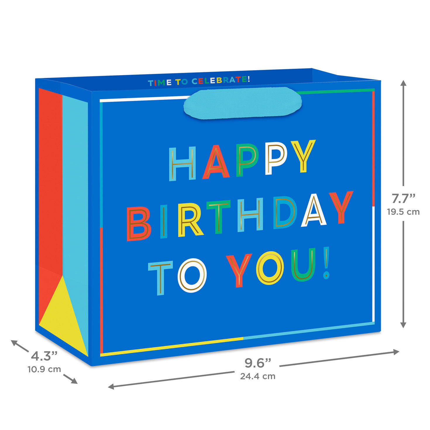 Happy Birthday on Blue Medium Horizontal Gift Bag measurement image number 3