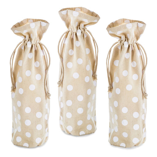 14" Polka-Dot Fabric 3-Pack Wine Gift Bags, 