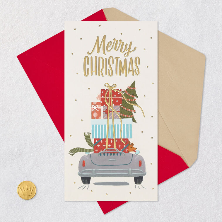 Presents Dog in Car Christmas Money Holder Card Card Front with Envelope and Gold Seal image number 6