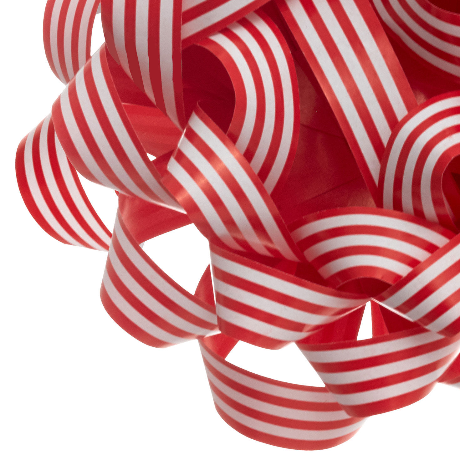 Red and White Striped Paper Gift Bow upclose detail image number 5