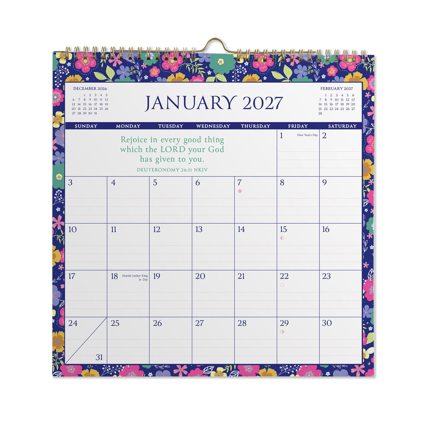 Bright Floral 2027 Inspirational 12-Month Mini Wall Calendar, 7x7