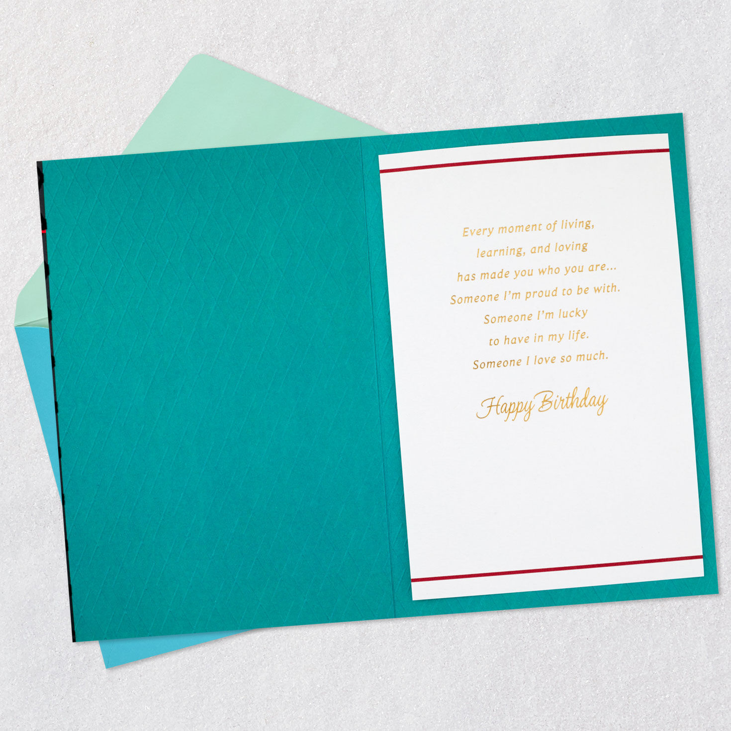 Blue and Red Geometric Cake on Black Birthday Card Open card with envelope image number 3
