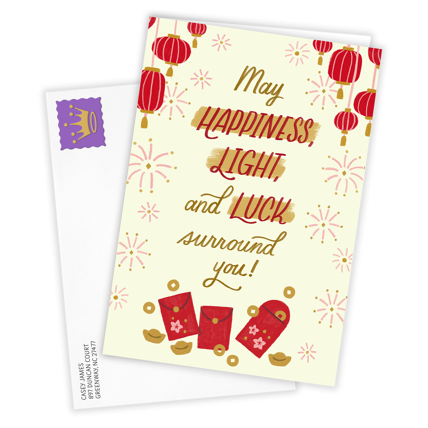 Happiness, Light and Luck Custom Lunar New Year Card, , large image number 2