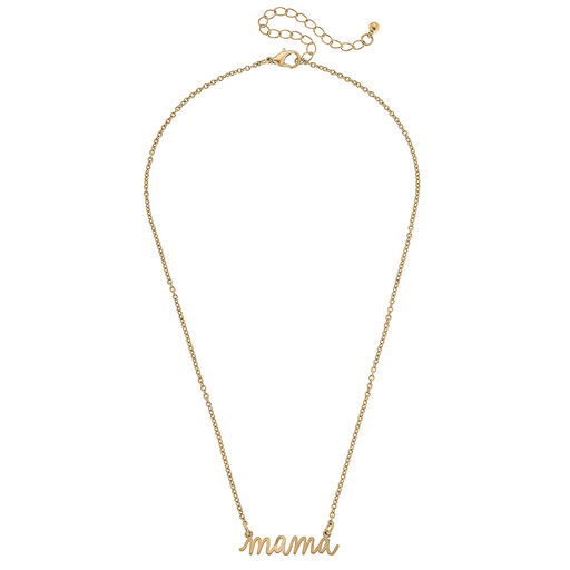 Worn Gold Mama Script Delicate Chain Necklace, 16", 