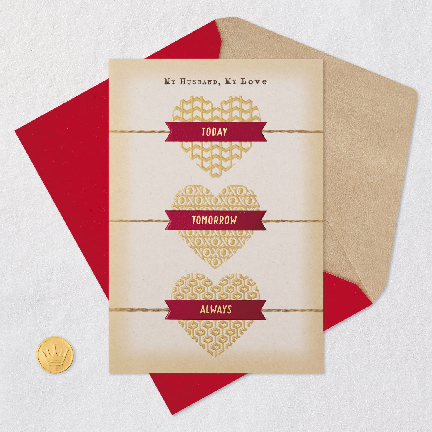 Red Banner Hearts Sweetest Day Card for Husband Card Front with Envelope and Gold Seal image number 6