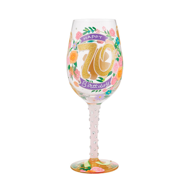 Lolita Happy 70th Birthday Handpainted Wine Glass, 15 oz.