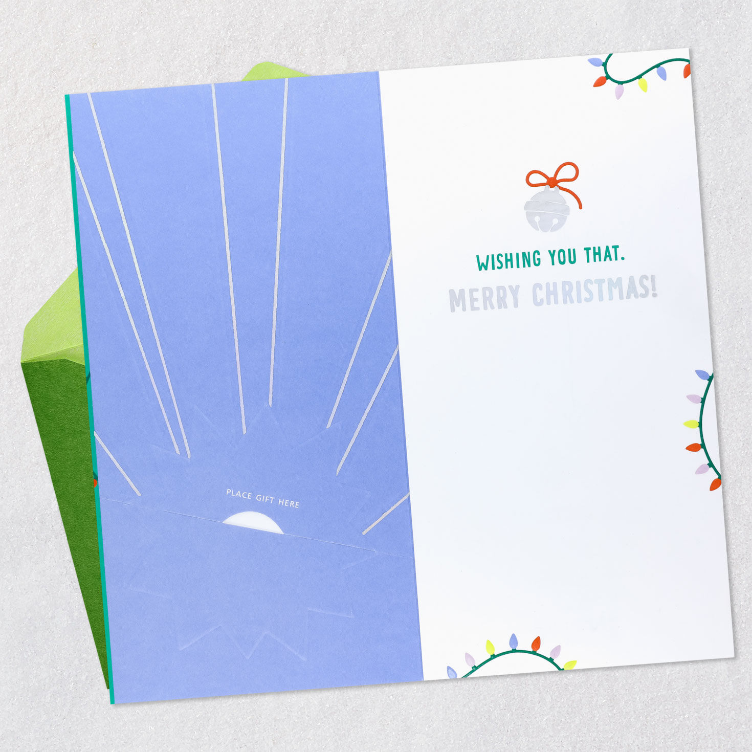 Teal Jingle Bells Christmas Gift Card Holder Open card with envelope image number 4